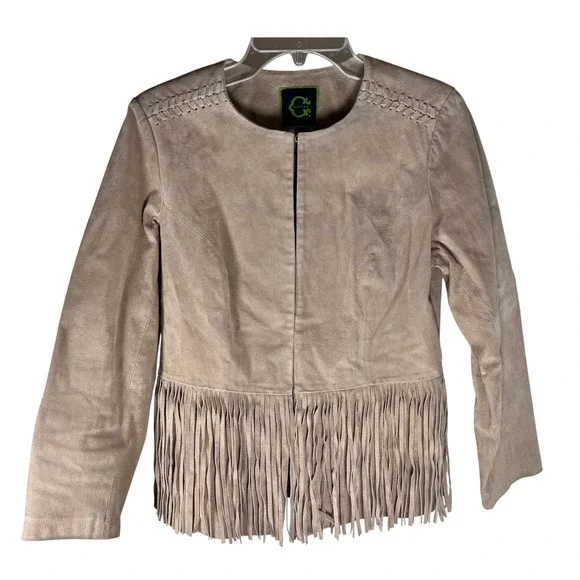 C. Wonder Suede Fringe Jacket Tan Bohemian Festival Boho Leather Blazer - Picture 1 of 12